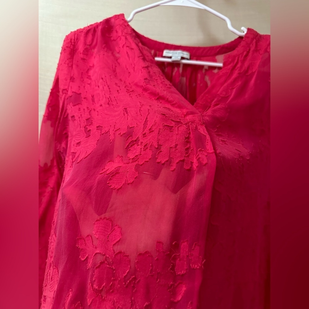 Katherine Barclay Sheer Silk Blend Pink Floral Textured Blouse Small - Picture 3 of 6